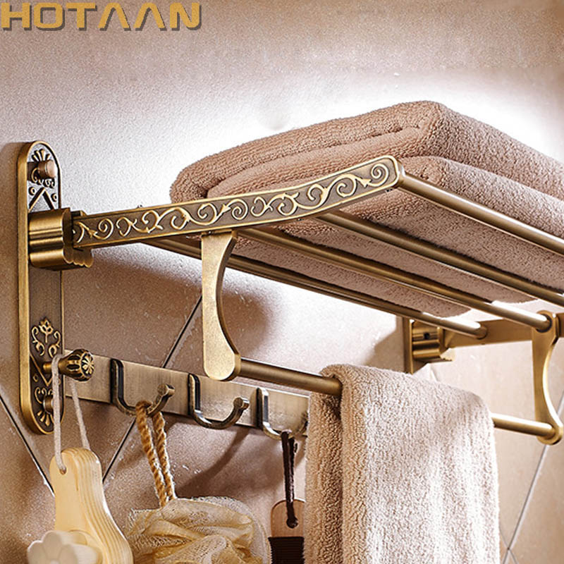 Antique Brass Hook - Foldable Antique Brass Towel Rack, Double