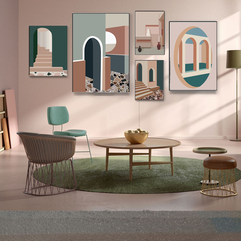 Retro Morandi Building Canvas  - Interior Design And Build ulasan dan harga