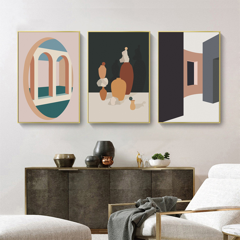 Retro Morandi Building Canvas  - Interior Design And Build ulasan dan harga