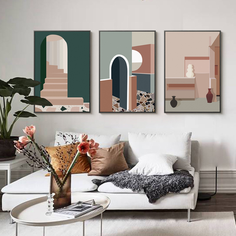 Retro Morandi Building Canvas  - Interior Design And Build ulasan dan harga