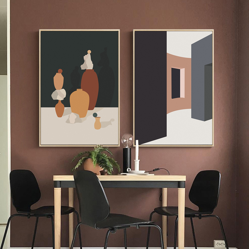 Retro Morandi Building Canvas  - Interior Design And Build ulasan dan harga